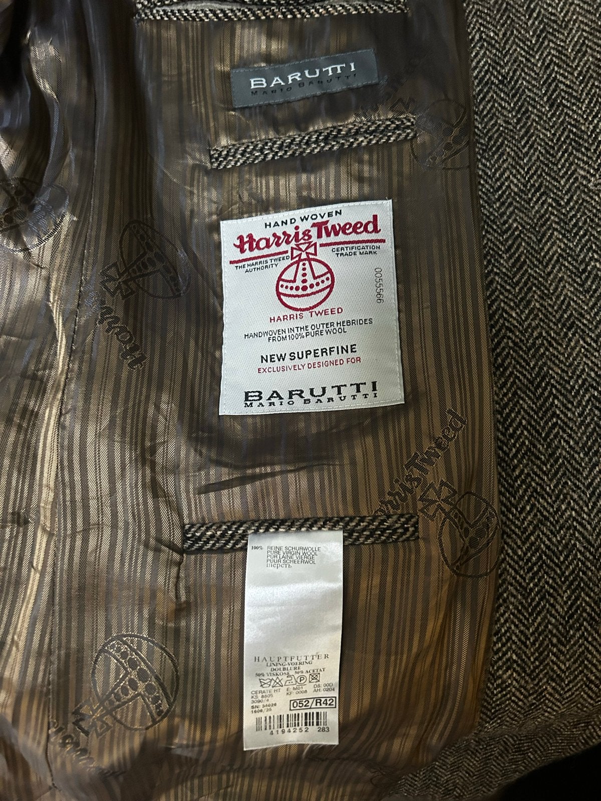 Harris Tweed Colbert Mario Barutti met suède elleboogstukken, Ophalen of Verzenden, Zo goed als nieuw, Maat 52/54 (L), Meerkleurig