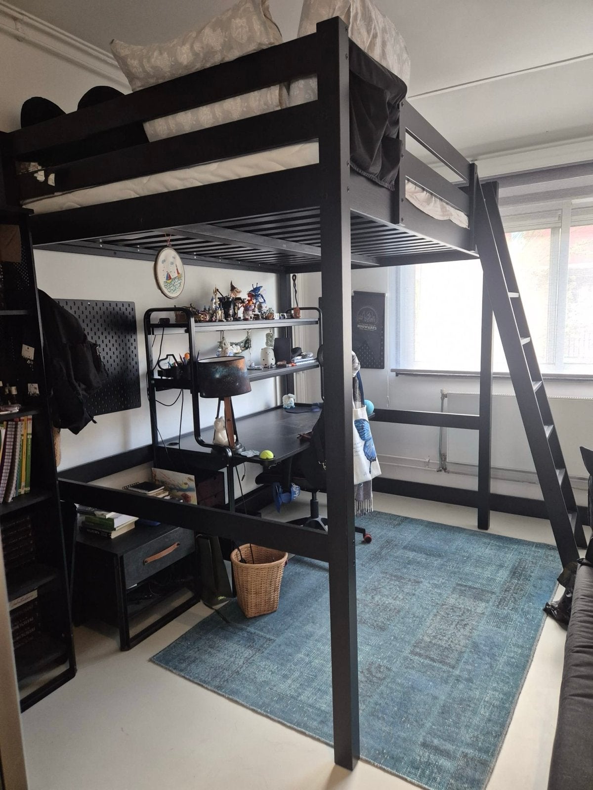 Ikea Hoogslaper Zwart 140x200 cm, Ophalen, Gebruikt, Hoogslaper, Tweepersoons