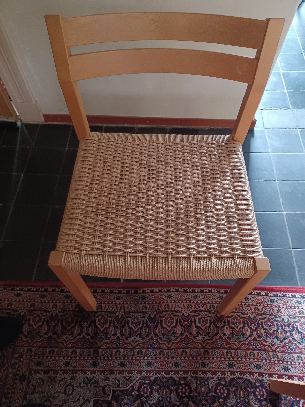6 x Moller stoel opnieuw gemat door DE Stoelenmatter, Ophalen, Bruin, Vintage met papercord, Zo goed als nieuw