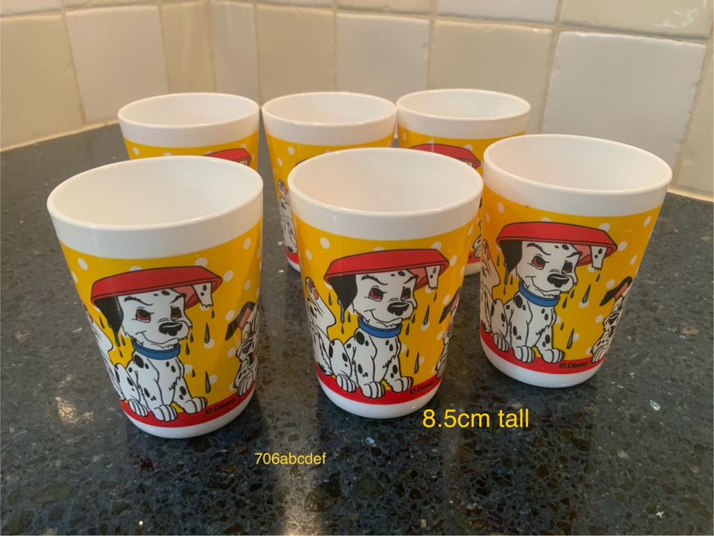 6 Vintage Disney Dalmatiërs Bekers, Huis en Inrichting, Glas of Glazen, Ophalen of Verzenden, Overige stijlen, Glas