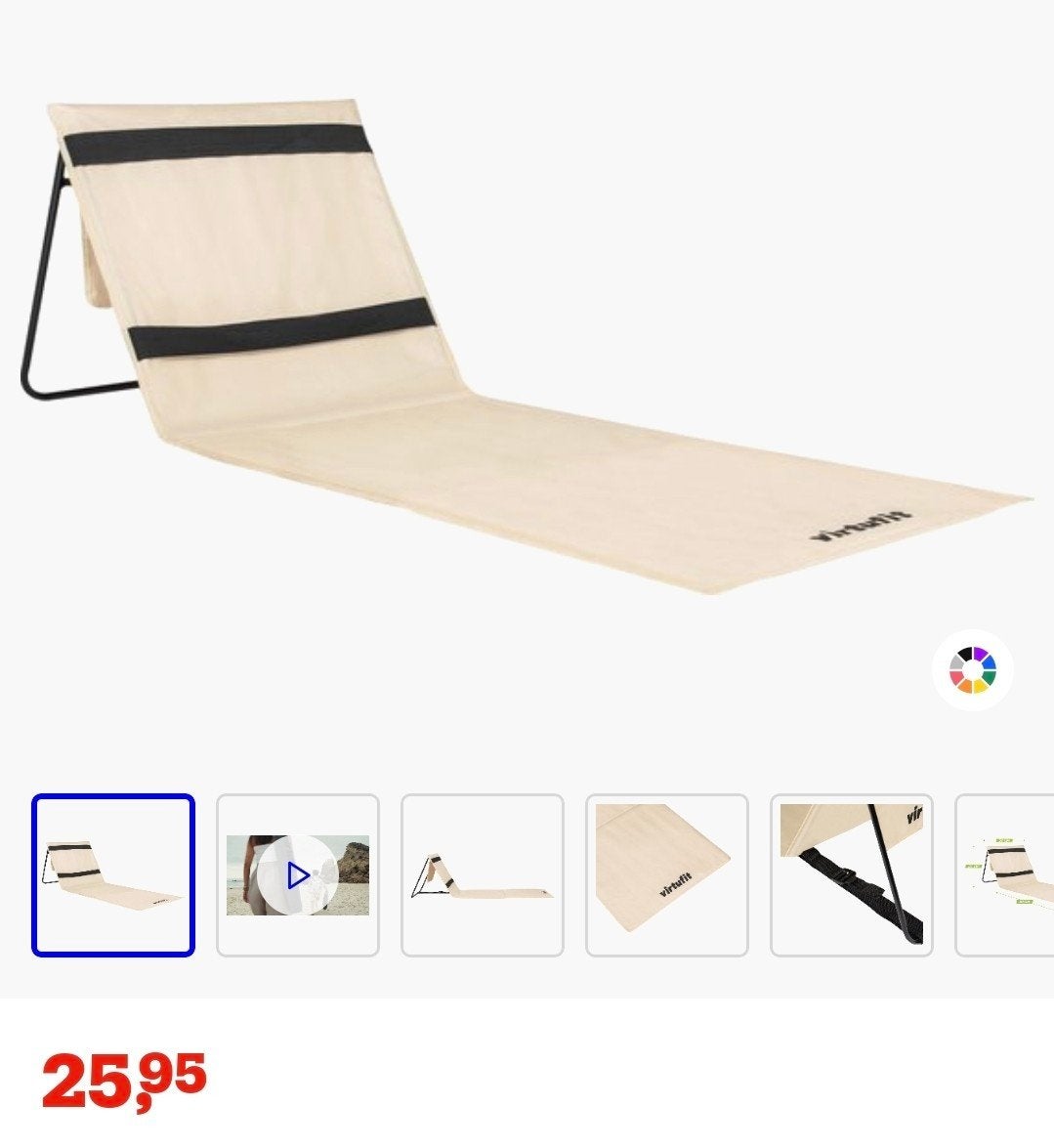 2x VirtuFit Strandmat met verstelbare rugleuning - Beige, Tuin en Terras, Hangmatten, Ophalen, Meerpersoons, Nieuw, Opvouwbaar