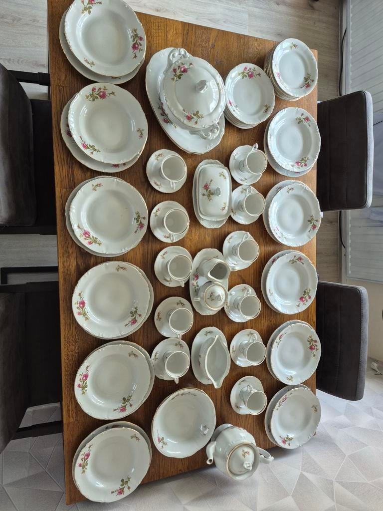 Chodziez Servies Rozenpatroon - Compleet Diner- en Koffieset, Antiek en Kunst, Antiek | Servies compleet, Ophalen of Verzenden