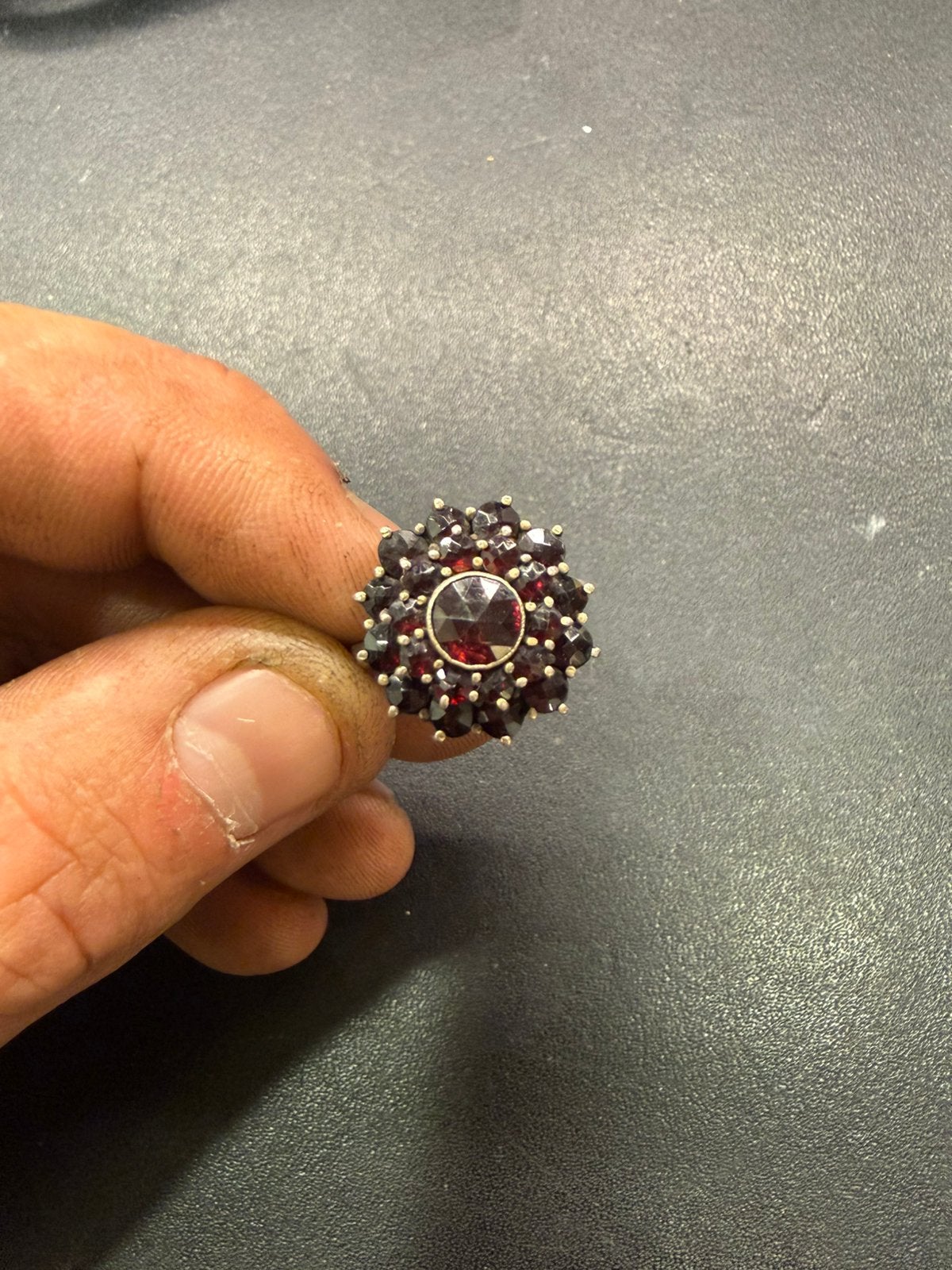 Zilveren granaat ring, Ophalen of Verzenden, Zo goed als nieuw, 17 tot 18, Dame
