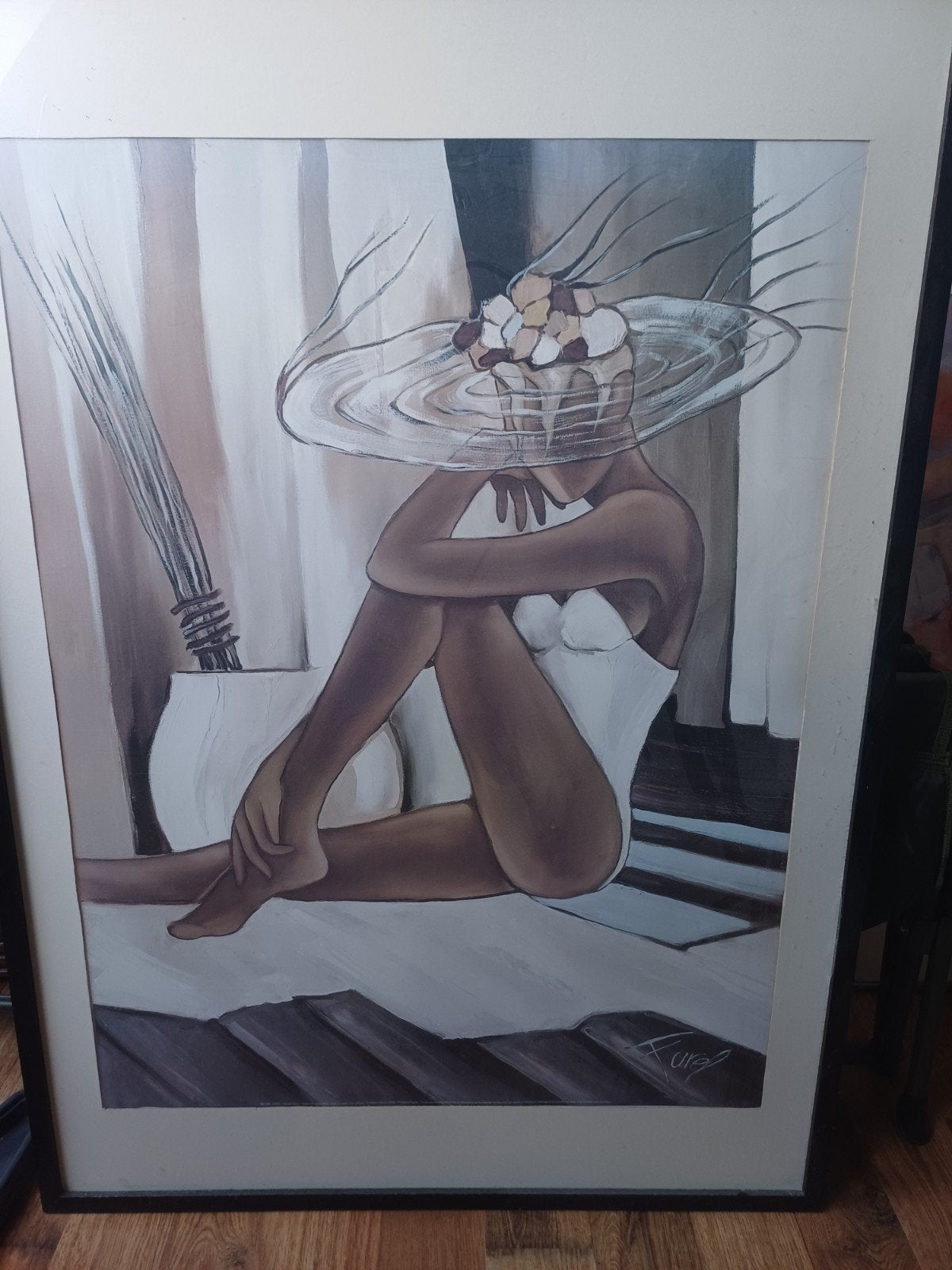 Modern schilderij: Zittende vrouw met hoed, Ophalen