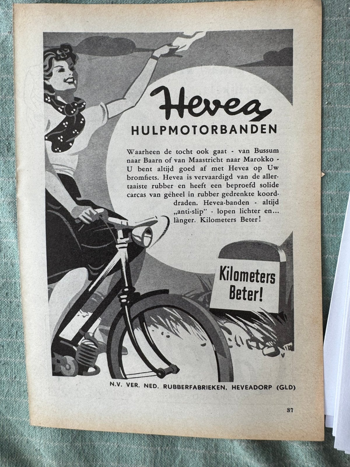 Advertentie Hevea hulpmotor banden Heveadorp, Verzamelen, Verzenden, Zo goed als nieuw, Motoren