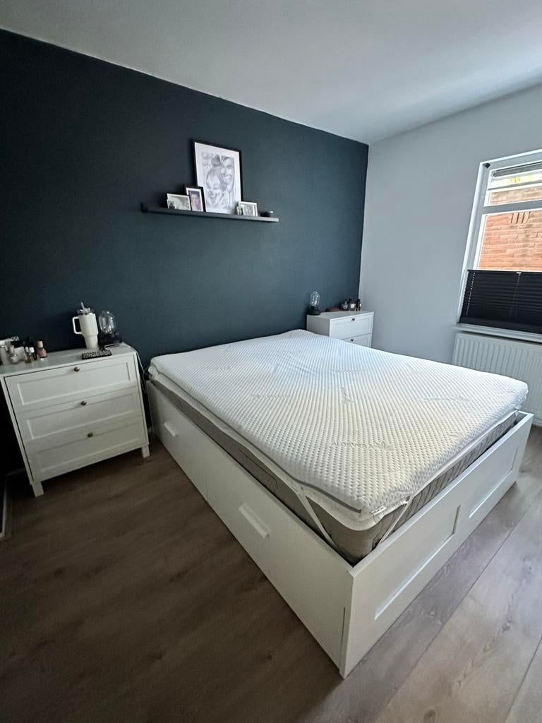 Ikea Brimnes bed 160x200 met 4 lades, incl. Jysk topper, Huis en Inrichting, Slaapkamer | Bedden, Gebruikt, Wit, Tweepersoons