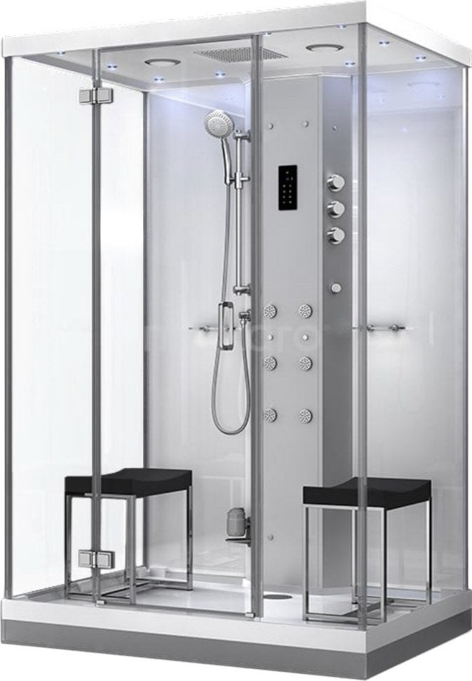 Luxe 2-persoons Stoomcabine 140x100 cm Wit Draaideur, Doe-het-zelf en Verbouw, Sanitair, Ophalen, Nieuw, Glas, Douche