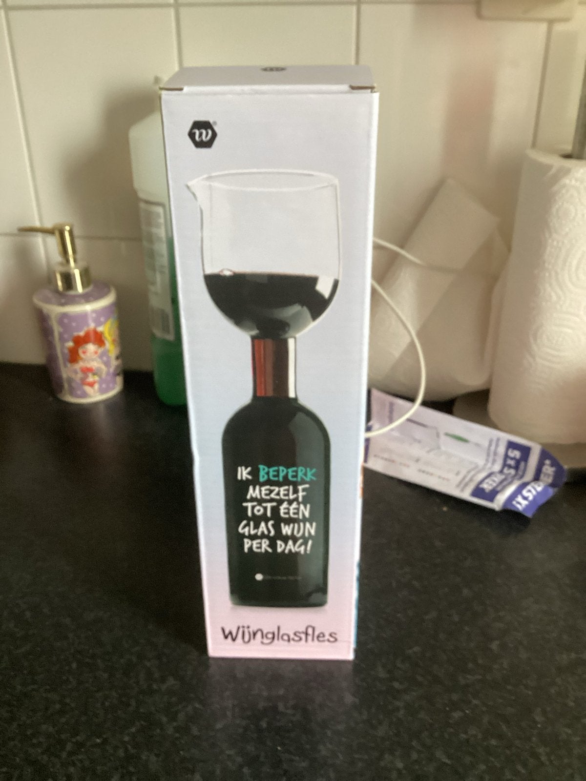 Wijnfles glas - Leuk cadeau voor wijnliefhebber, Ophalen of Verzenden, Zo goed als nieuw, Overige merken, Glas