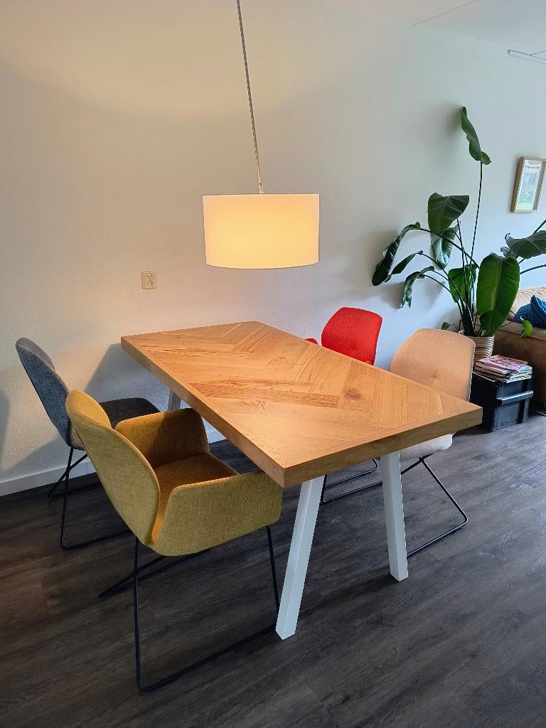 Visgraat eiken tafel met A-onderstel 160 X 80 cm, Huis en Inrichting, Tafels | Eettafels, Ophalen, 50 tot 100 cm, Zo goed als nieuw