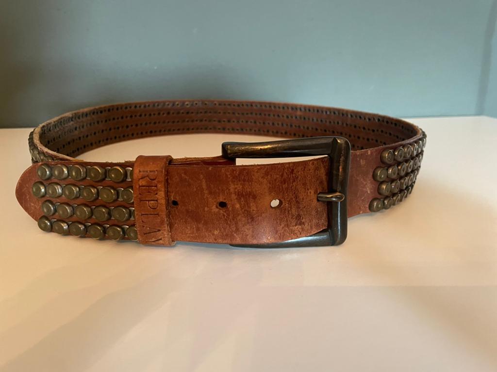 Replay riem met studs, mooie kwaliteit, unisex, 105 cm, Ophalen of Verzenden, Gedragen, Bruin, 100 cm of meer