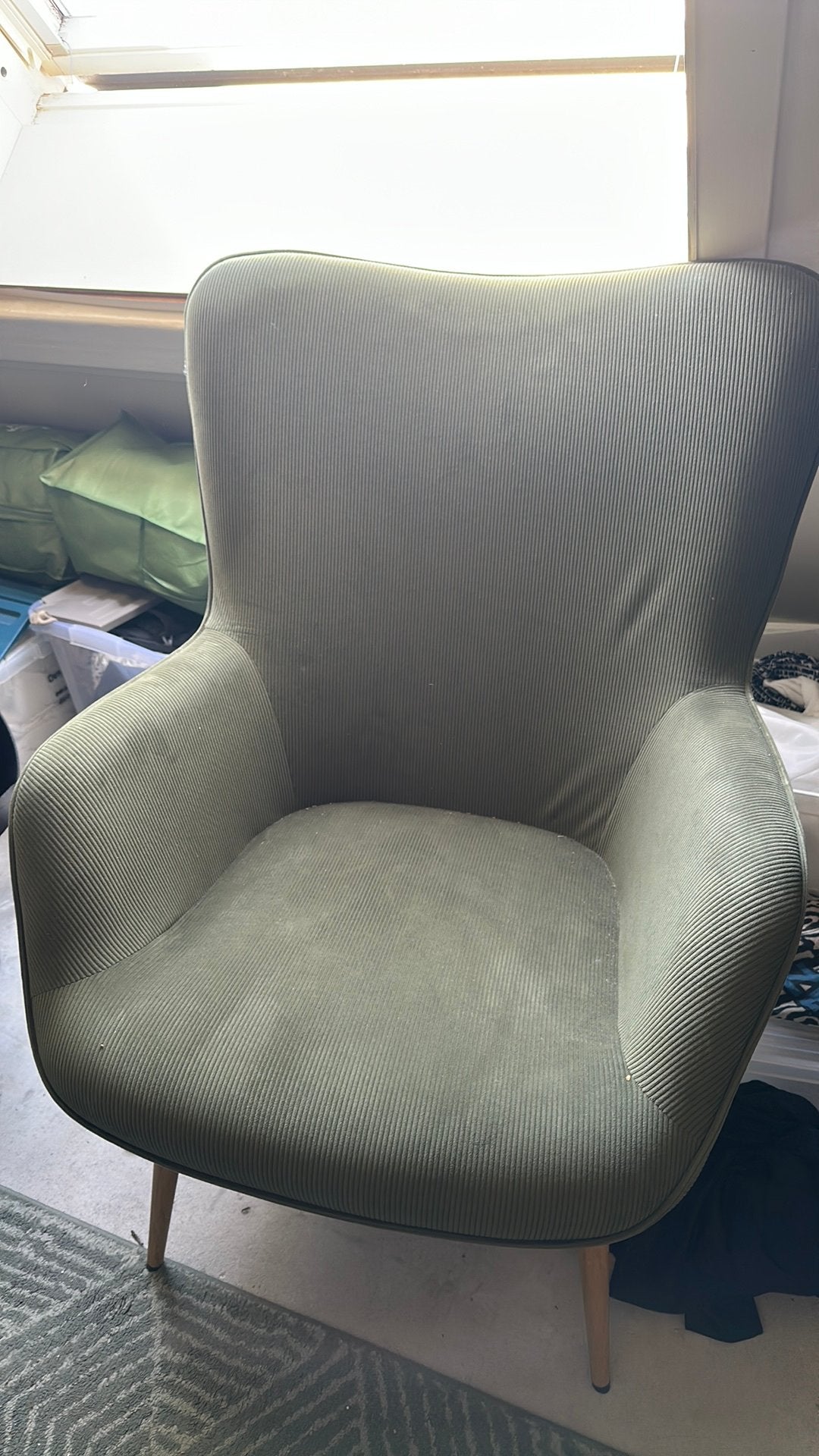 Fauteuil stoel groen, Ophalen, 75 tot 100 cm, Zo goed als nieuw, Stof