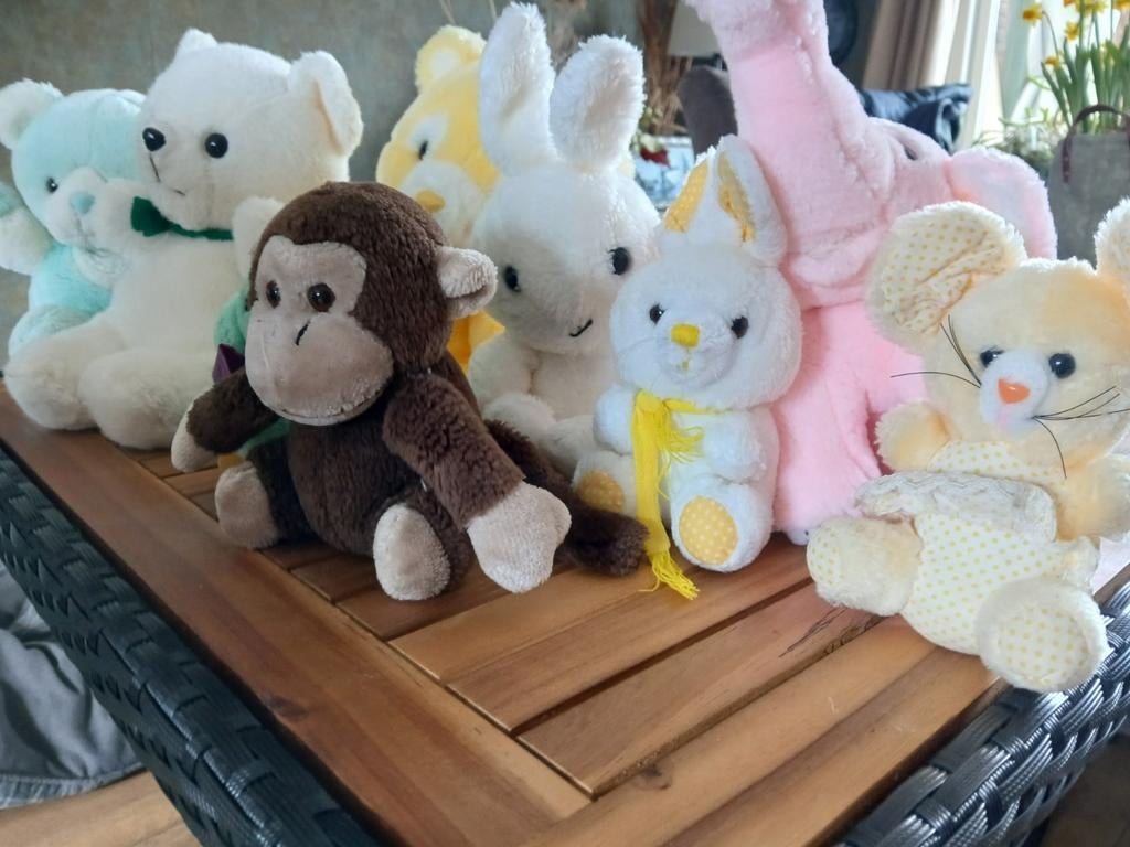 Leuke knuffelcollectie: beren, konijnen, aap en olifant, Ophalen of Verzenden, Gebruikt, Beer