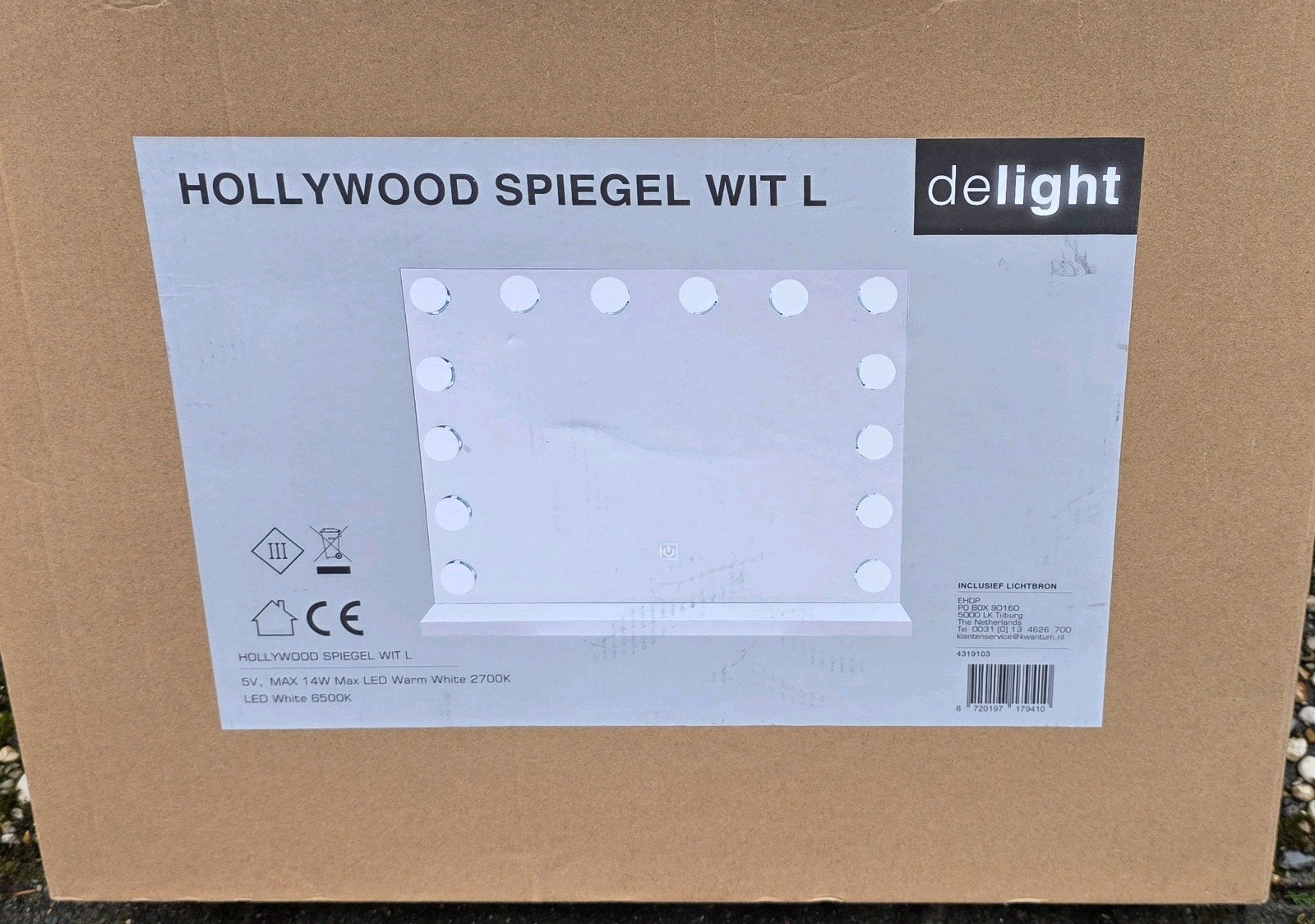 Hollywood Spiegel Wit met verlichting dimbaar, Doe-het-zelf en Verbouw, Ophalen, Nieuw, Minder dan 50 watt
