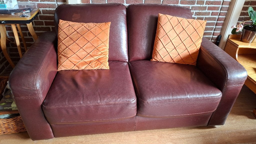 Gratis af te halen lederen tweezits bank, Ophalen, Gebruikt, 150 tot 200 cm, Tweepersoons