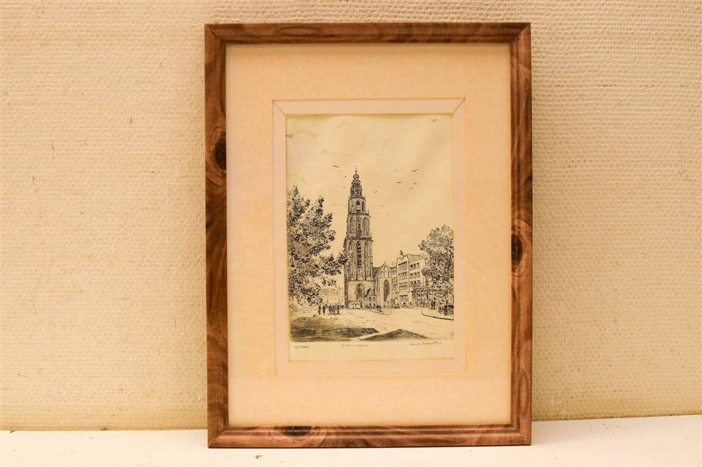 Prent/tekening van de Martinitoren 50695, Ophalen of Verzenden, Voor 1920, Ongelopen, Utrecht