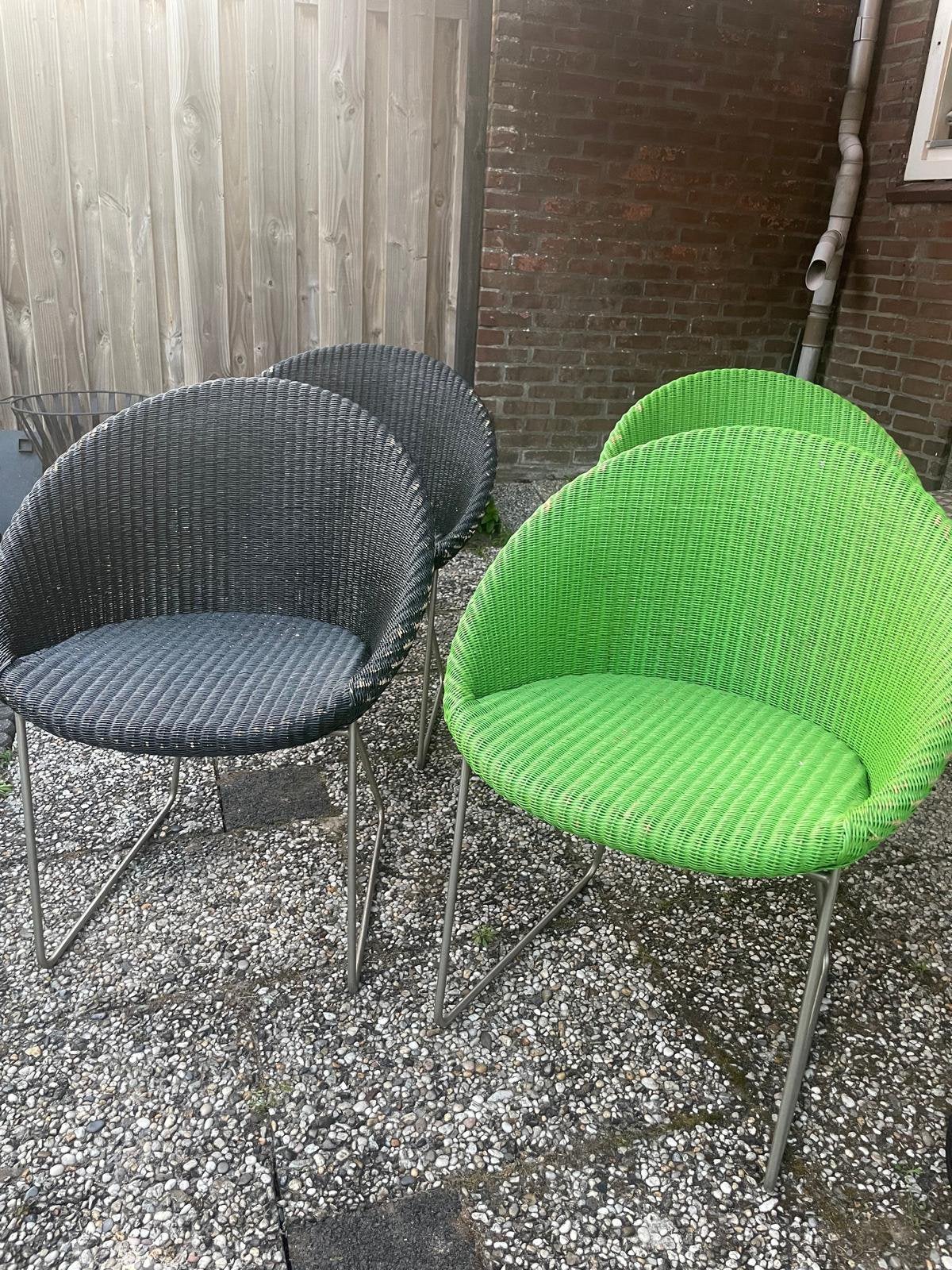 4x Vincent Sheppard design fauteuils 2groen-2 zwart, Ophalen, Gebruikt, Wicker