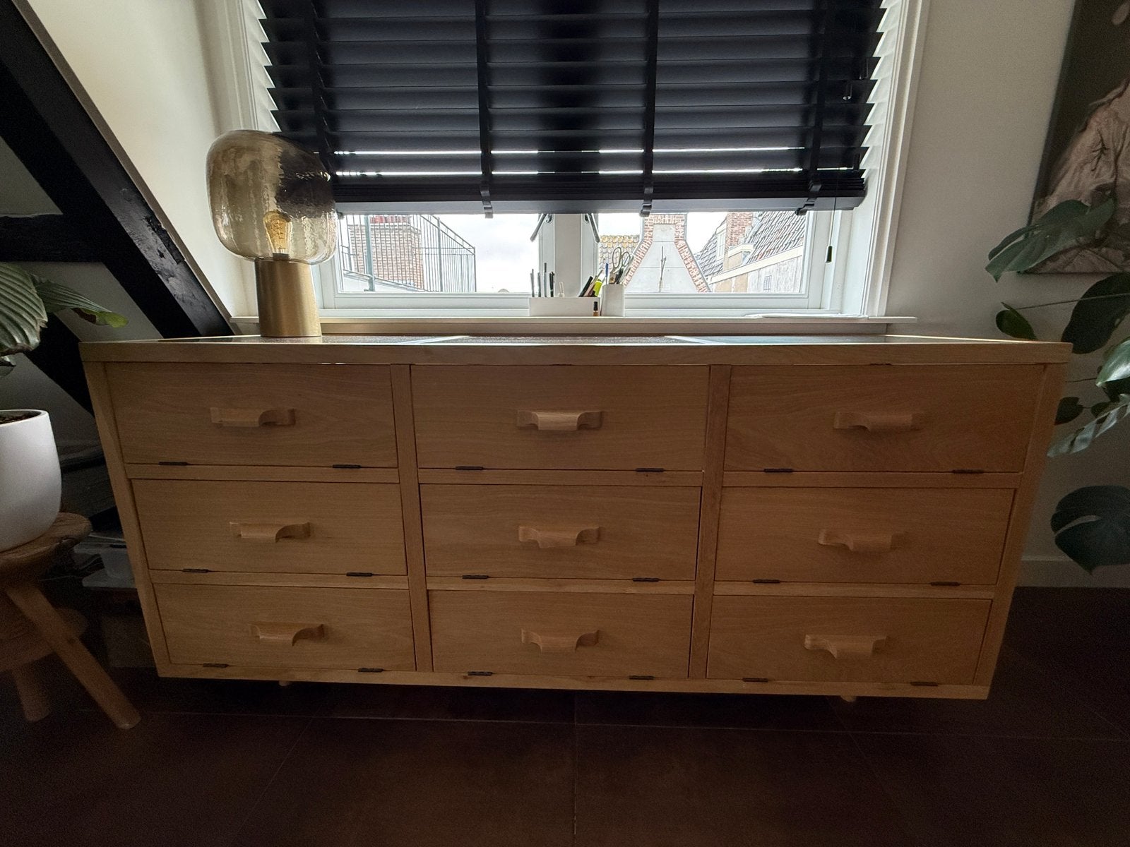Dressoir met glazen bovenkant Loods5, Ophalen, Gebruikt, Met klep(pen), 150 tot 200 cm