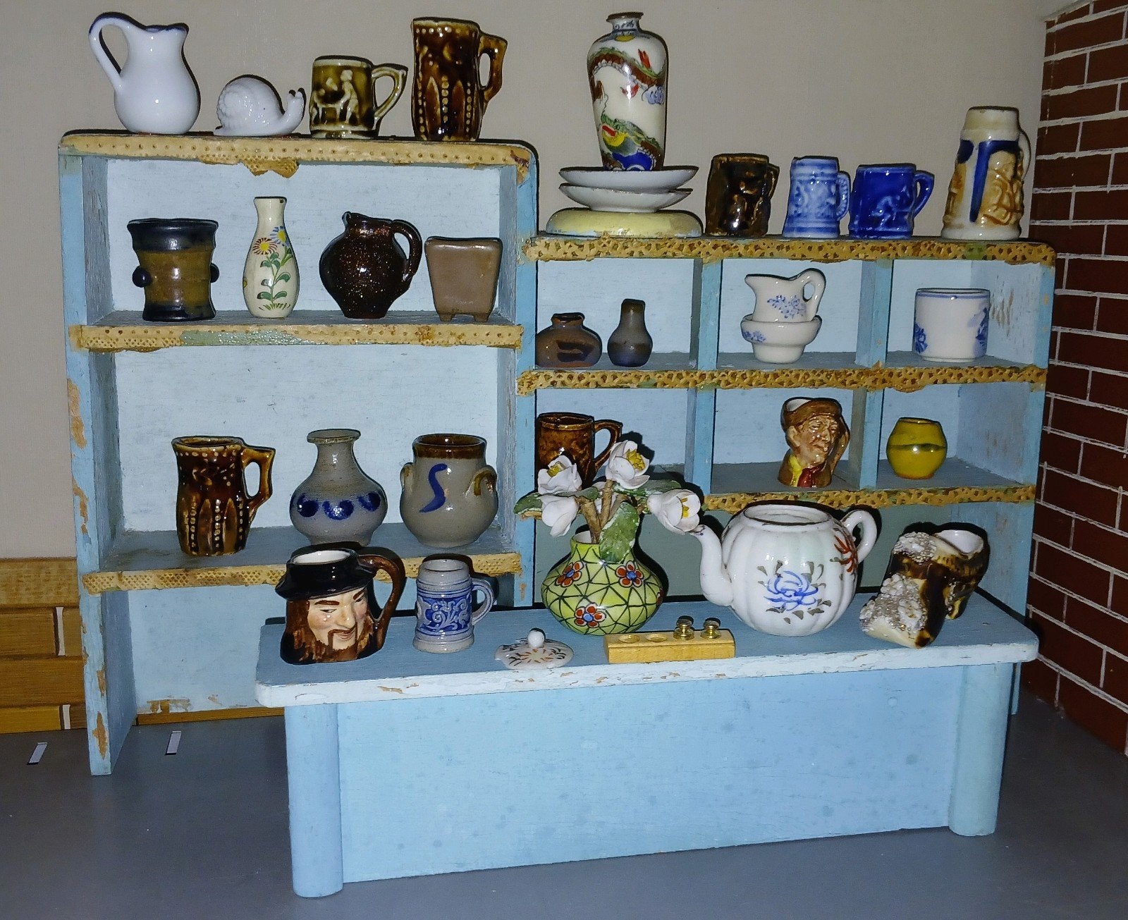 vintage winkelkastje, toonbank en potjes, Verzenden