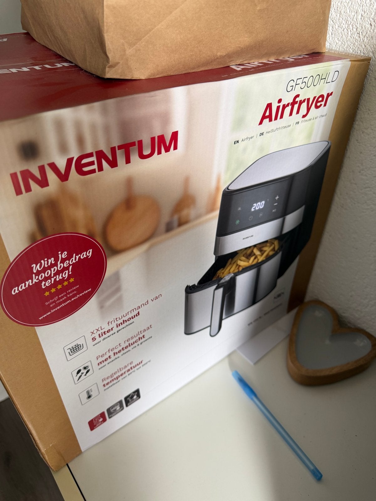 Inventum Airfryer GF500HLD - XXL 5 liter inhoud, Ophalen, Nieuw, Airfryer XXL, 1500 gram of meer