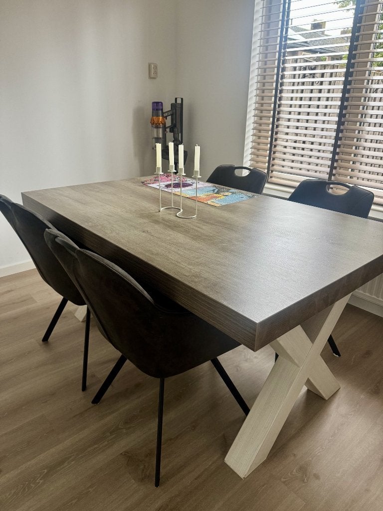 Eettafel en stoelen €150, Huis en Inrichting, Ophalen, 50 tot 100 cm, Zo goed als nieuw, 150 tot 200 cm