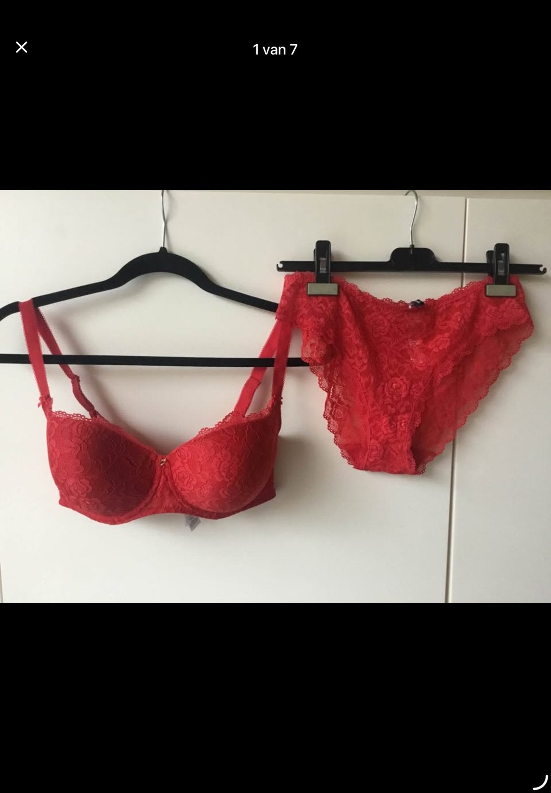 Aubade nieuw rood kanten setje 75E,slipje 42, Ophalen of Verzenden, Rood, Setje