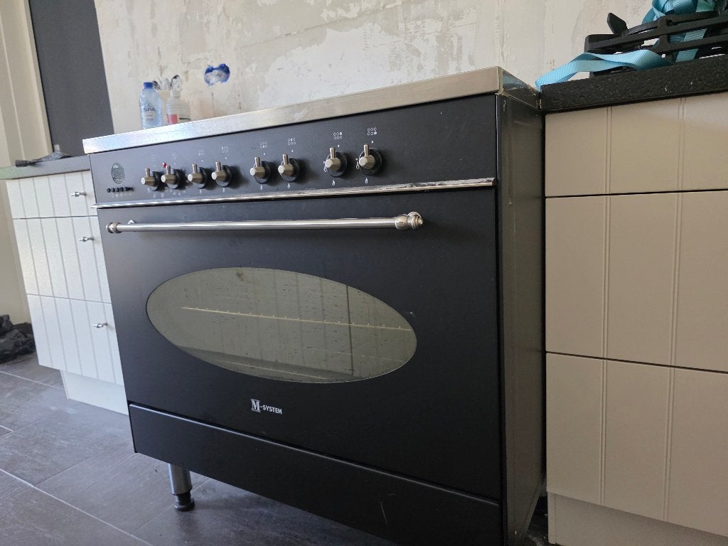 M-System MF-96 gasfornuis – 90 cm RVS – 6 pits., Ophalen, Gebruikt, 60 cm of meer, Gas
