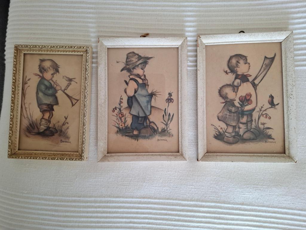Set van 3 Vintage Hummel Prentjes in Lijst, Ophalen of Verzenden