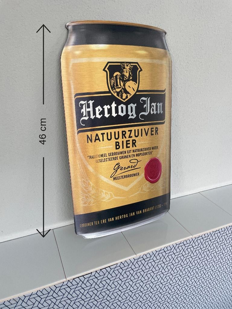 Reclamebord Hertog Jan bier in vorm groot bierblik, 25x46cm, Ophalen of Verzenden, Nieuw, Reclamebord