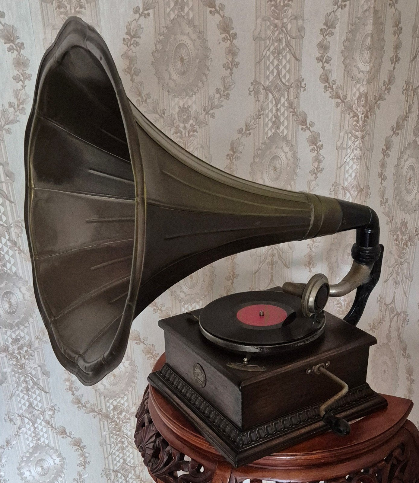 78 toeren hoorn grammofoon his masters voice
koperen hoorn, Ophalen of Verzenden