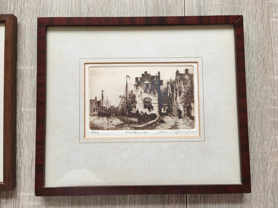 Twee keer ets van Johan van Rijsewijk  gesigneerd, Antiek en Kunst, Ets, Ophalen of Verzenden, 1900 - 1949, Genummerd