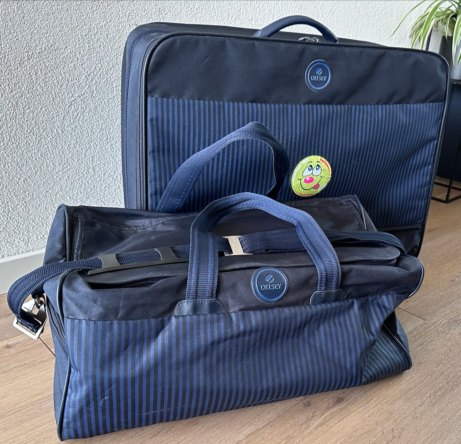 Delsey Koffer en Reistas Set - Blauw Gestreep, 30 cm of meer, Gebruikt, Blauw, Ophalen of Verzenden