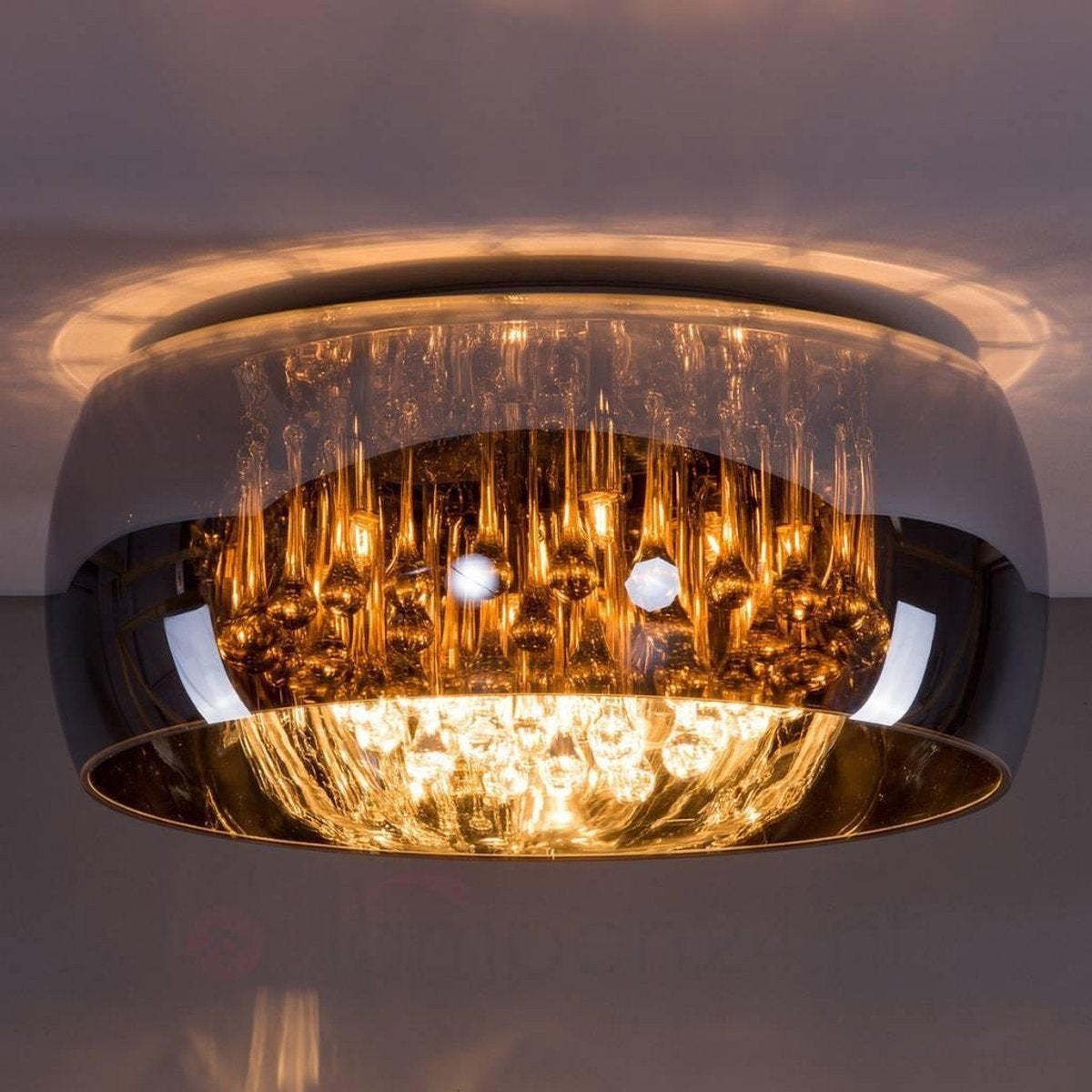 Moderne plafondlamp met kristallen, zo goed als nieuw, Huis en Inrichting, Ophalen, Zilver, Modern, Zo goed als nieuw