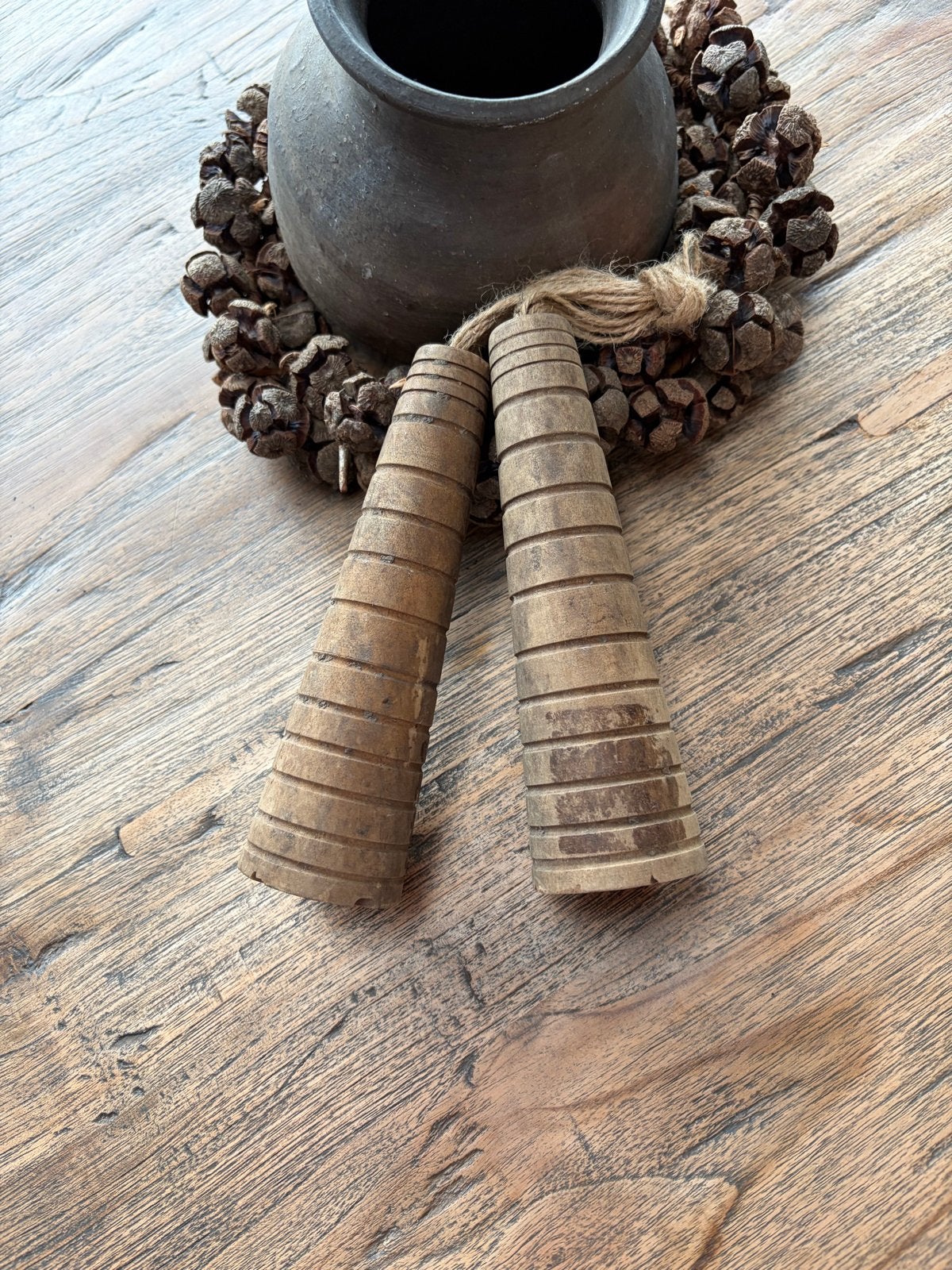 Oude houten klosjes set, 18 cm, stoer en sober, Ophalen of Verzenden