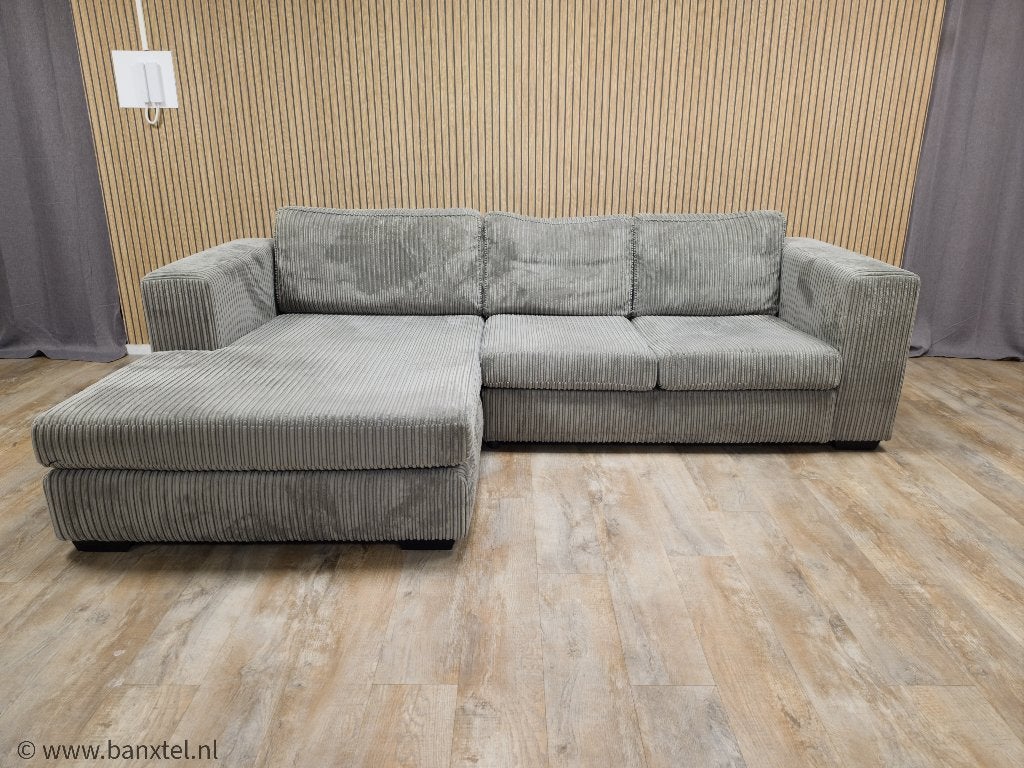 Zeer Mooi Grijs Ribstof Hoekbank !!!, Info@banxtel.nl, Gebruikt, Ribstof Hoekbank, Hoekbank