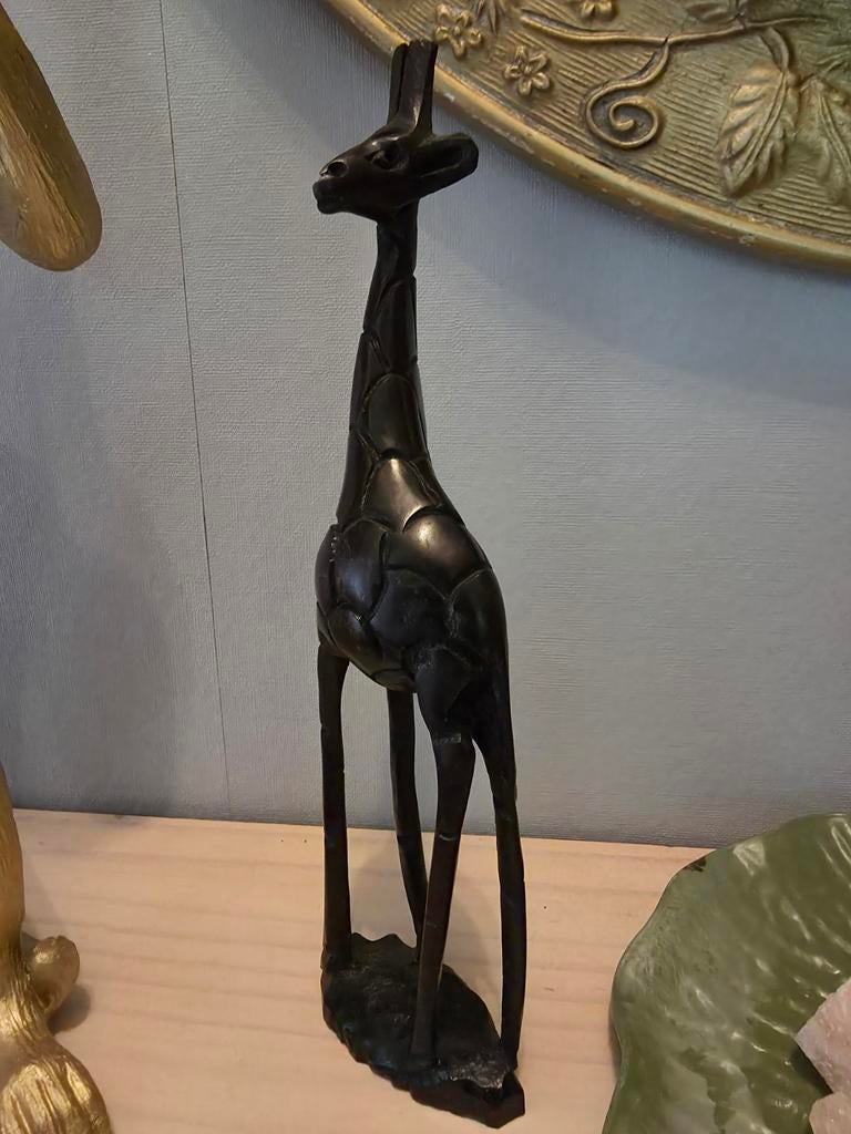 Houten Giraffe Beeld - Handgesneden Afrikaanse Decoratie, Ophalen of Verzenden, 20 - 50 cm, Beeld, Hout