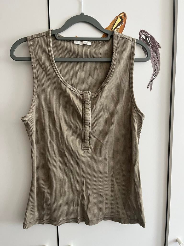 Zara geribbelde top met knoopjes - Maat L, Bruin, Maat 42/44 (L), Ophalen of Verzenden, Zo goed als nieuw