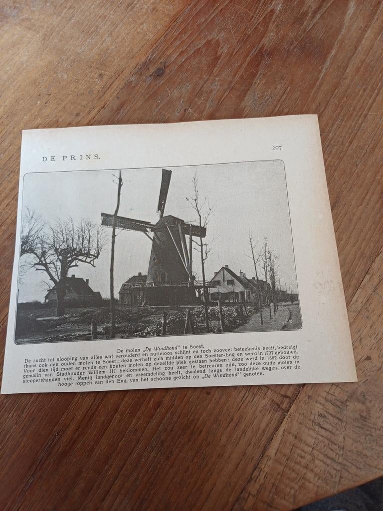Knipsel molen De Windhond Soest 1923, Verzamelen, Ophalen of Verzenden, 1920 tot 1940, Knipsel(s)