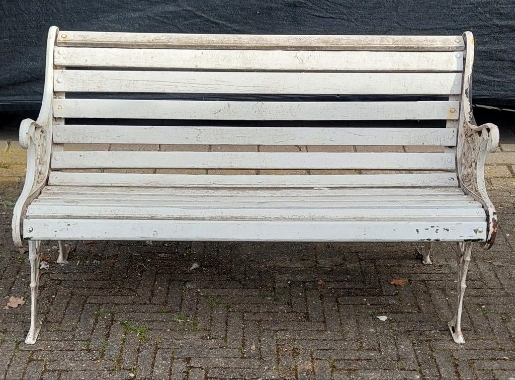 Tuinbankje van hout met gietijzer, Tuin en Terras, Ophalen of Verzenden, Gebruikt, Hout