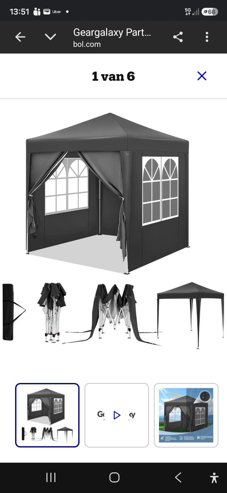 Geargalaxy Partytent 2x2m Zwart - Opvouwbaar & Waterdicht, Tuin en Terras, Opvouwbaar, Partytent, Minder dan 4 meter, Nieuw