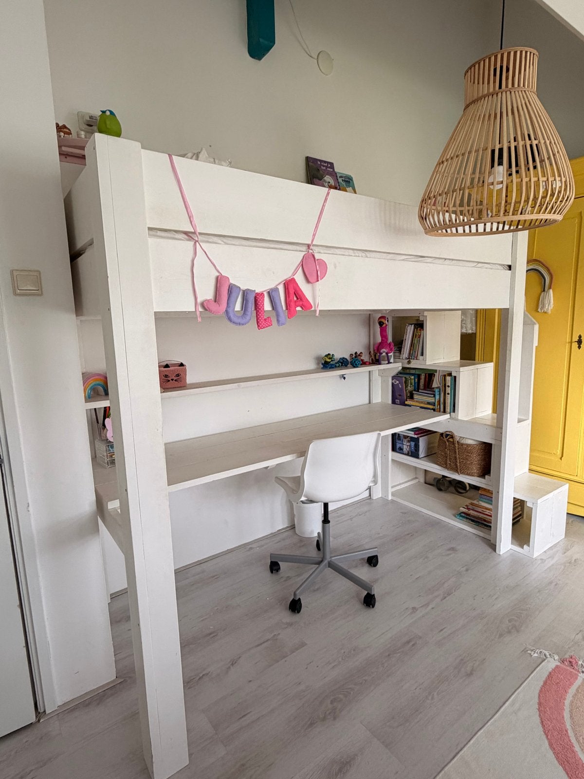 Stevige Hoogslaper 90x200 met Bureau en Boekenkast Trap, Ophalen, Gebruikt, Eenpersoons, 200 cm