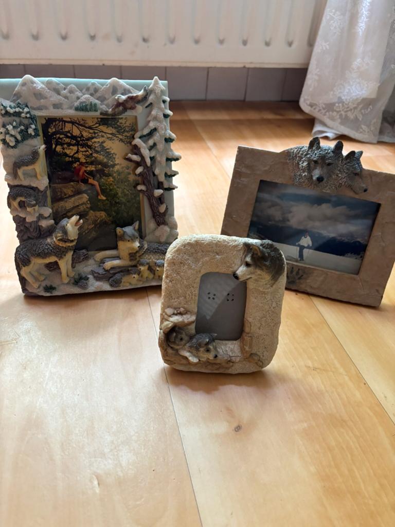 Set van 3 fotolijstjes met wolven thema, Ophalen of Verzenden, Gebruikt, Overige materialen, Minder dan 50 cm
