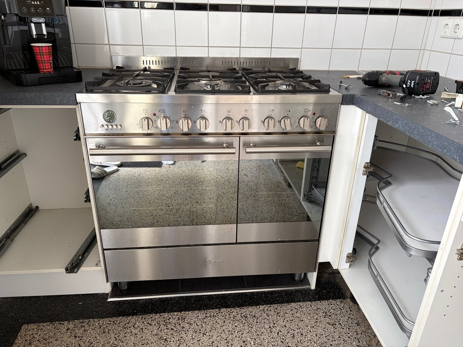 M-System Gasfornuis met Dubbele Oven en 6 Kookpitten, Ophalen, Gebruikt, Hete lucht, 60 cm of meer