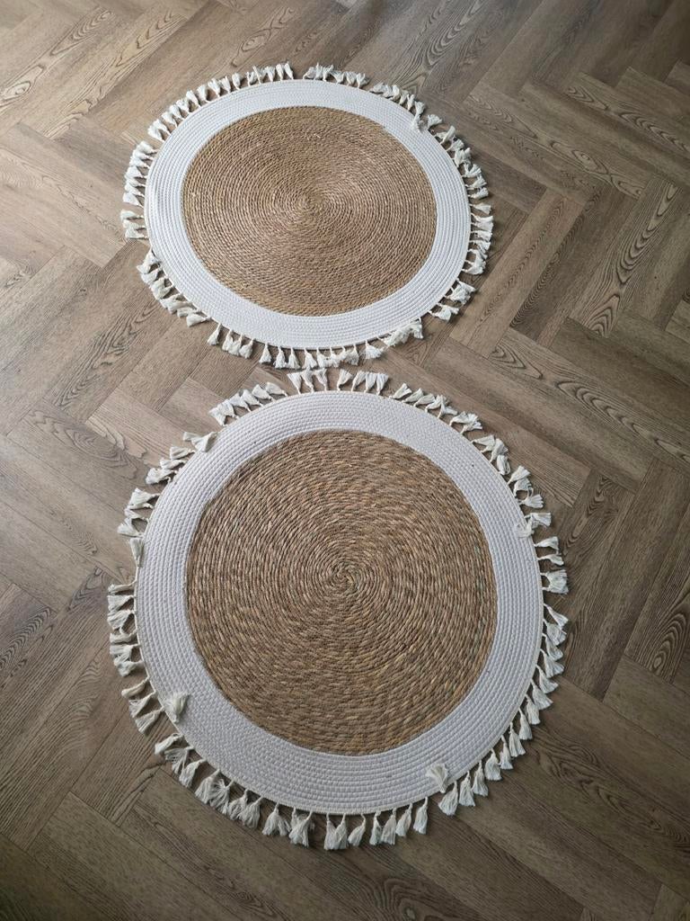 2 ronde vloerkleden met franjes, Ophalen, Japandi, 50 tot 100 cm, Rond