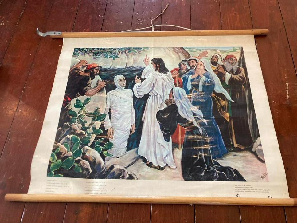 Oude Bijbelse schoolplaat  'Lazarus, kom uit' - Bellarminus, Ophalen, Overige thema's
