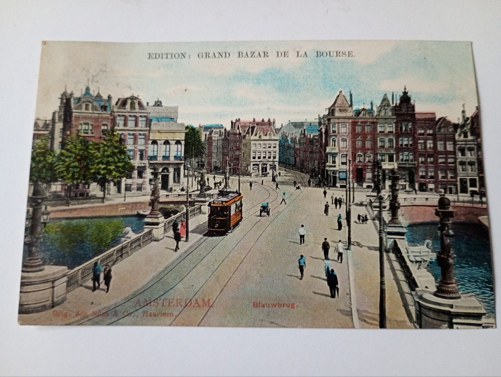 Amsterdam Blauwbrug richting Waterlooplein met Tram 1906, Ophalen of Verzenden, Voor 1920, Gelopen, Noord-Holland