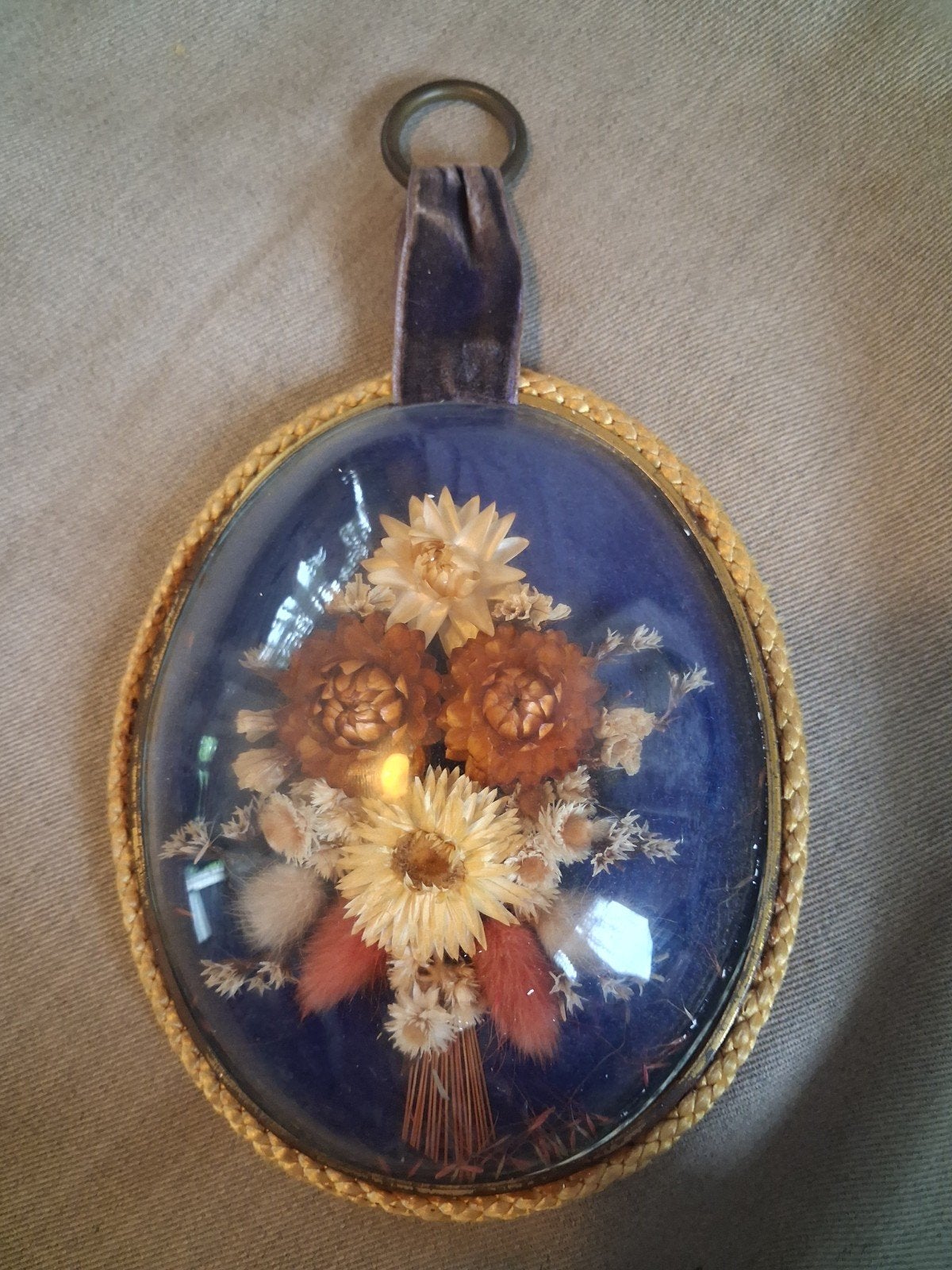 Vintage droogbloemen boeket, Bolglas, Ophalen of Verzenden