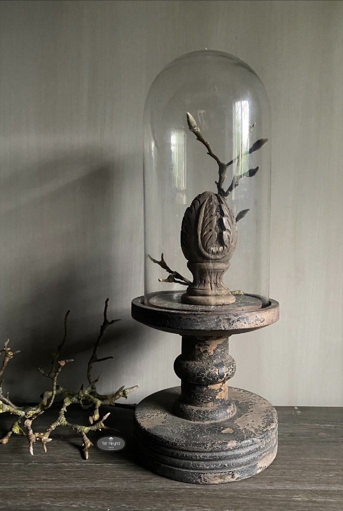 Glazen stolp op oud houten voet S hout glas stoer landelijk, Huis en Inrichting, Woonaccessoires | Stolpen, Verzenden, Nieuw