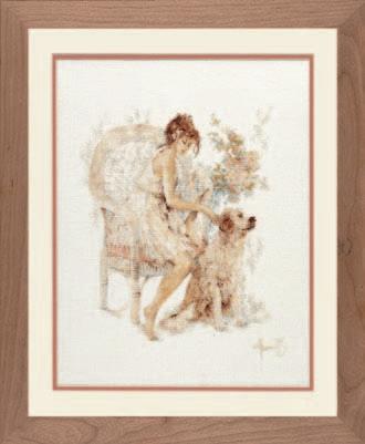 Borduurpakket Dame in stoel met hond 33826, Geen, Geen, Nieuw, Ophalen of Verzenden