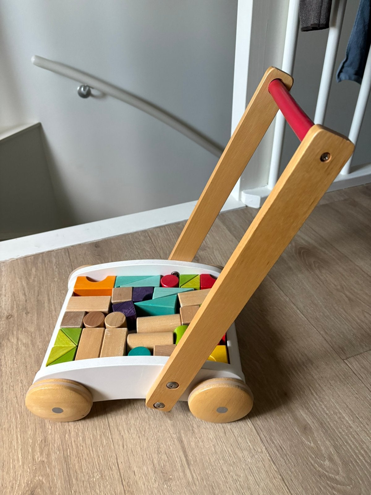 Janod loopwagen met blokken, Kinderen en Baby's, Ophalen, Gebruikt, Duw- of Trekspeelgoed
