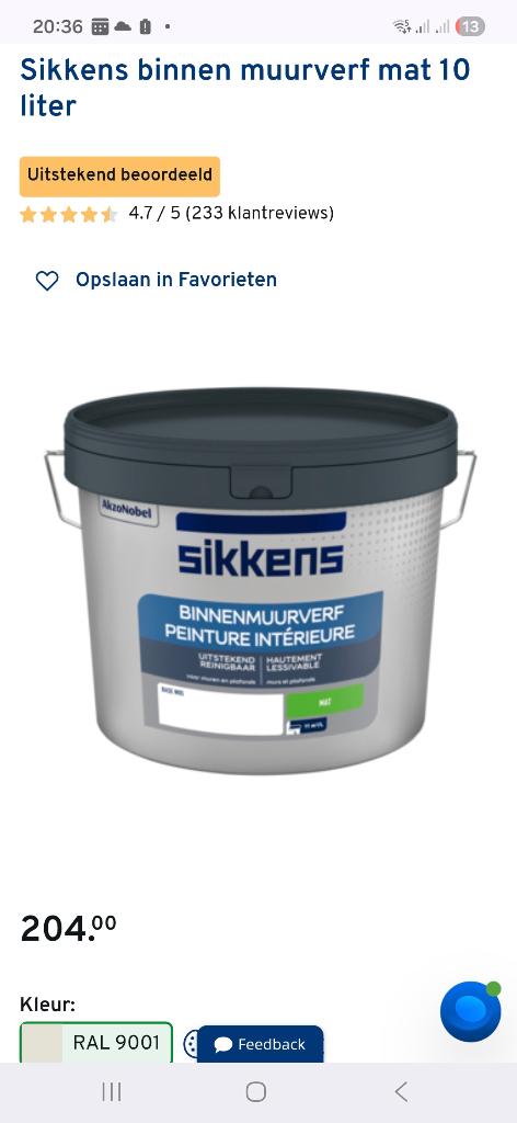 Sikkens muurverf ral 9001, Doe-het-zelf en Verbouw, Ophalen, Wit, Nieuw, Verf